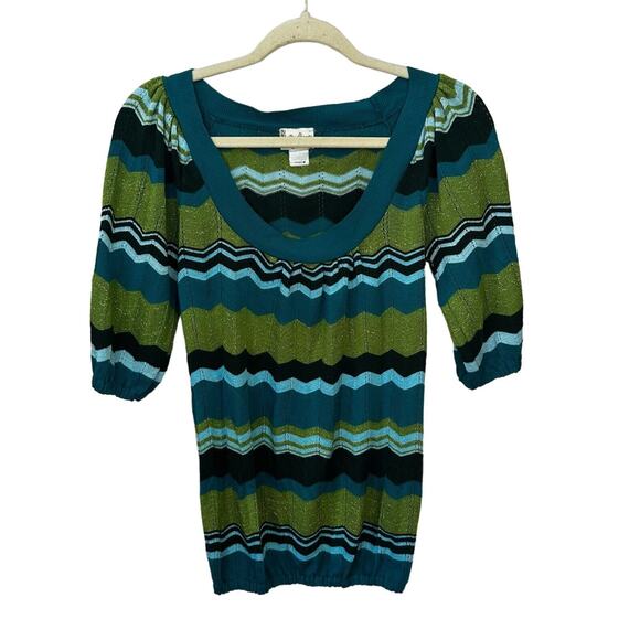 Daytrip Chevron Y2K Retro Metallic Knit Top Pullover Womens Medium Green Blue - Picture 1 of 6